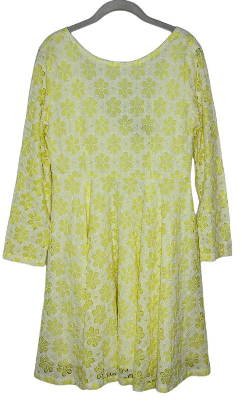 Three Seasons Yellow Crochet Long Sleeve Scoop Neck Fit And Flare Dress Size L